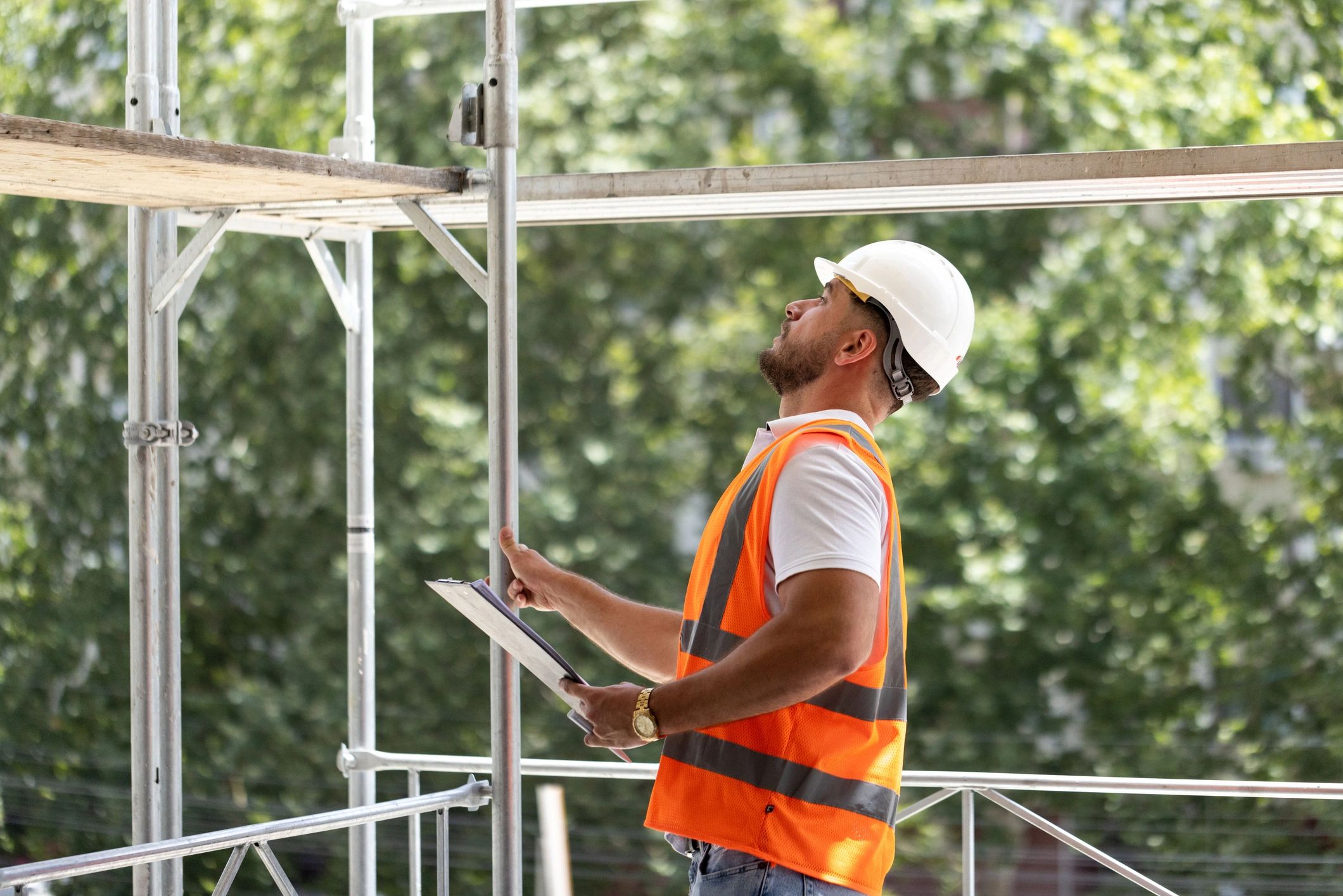 Engineer carrying out a site safety inspection